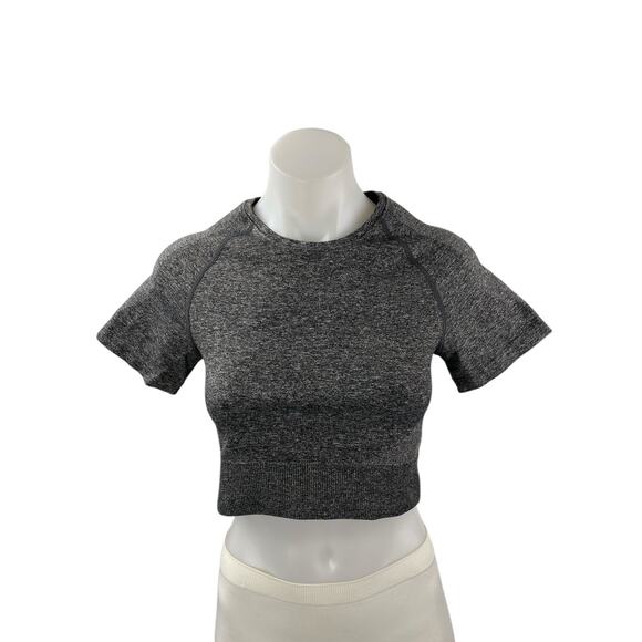 Domyos Women's Gray Short Sleeve Crew Neck Yoga T-Shirt Athletic Crop Top Size S - Picture 1 of 3